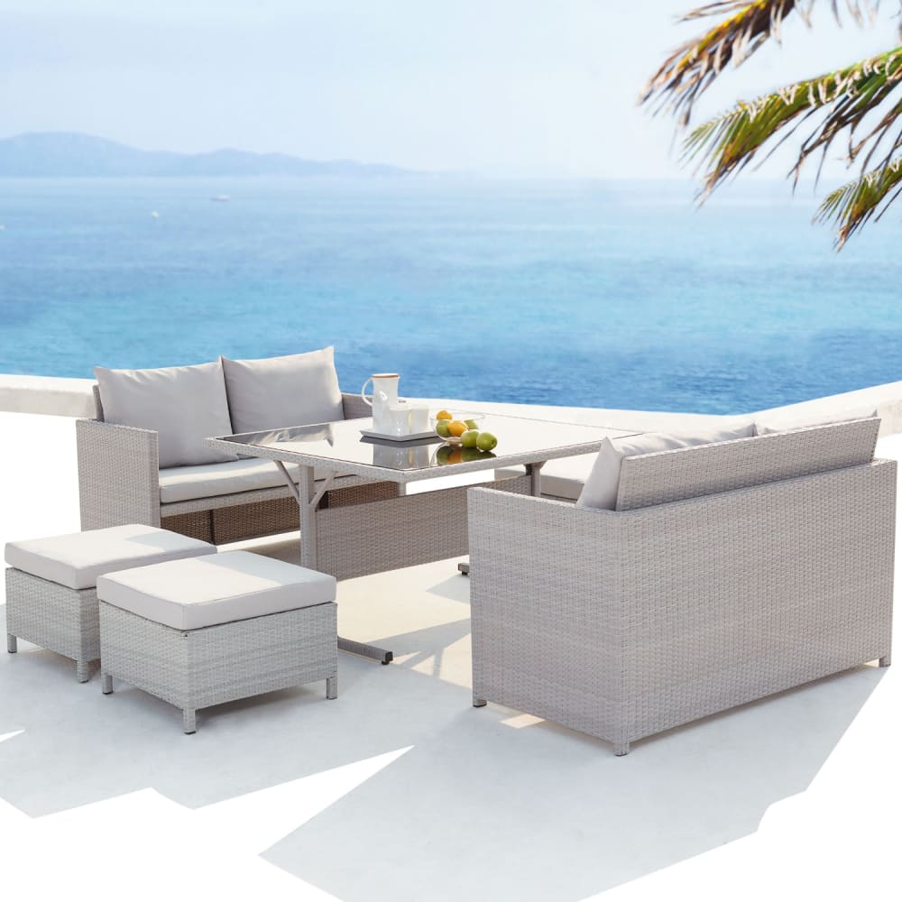 Salon de jardin encastrable 8 places en résine gris