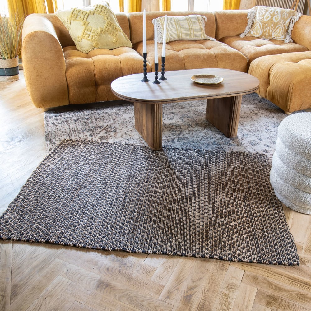 Tapis en osier naturel et noir 100x150cm - Maisons du Monde