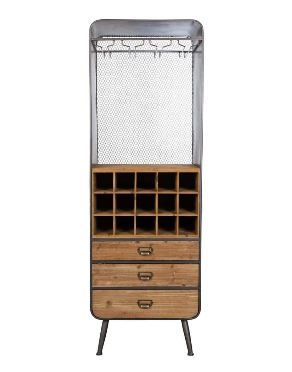 Rangement bar en bois massif et acier gris Rangement bar en bois massif et acier gris