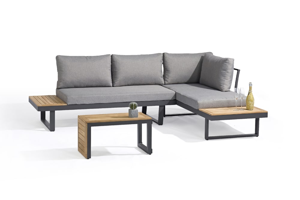 Salon de jardin modulable 4 places en bois d'acacia et aluminium gris