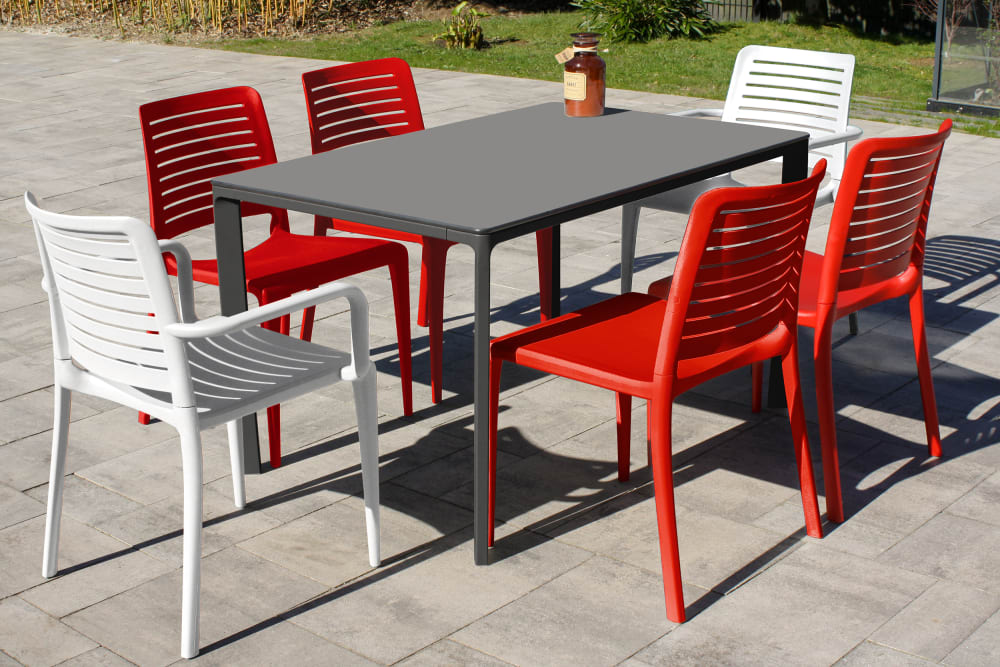 Table de jardin 6 pl en aluminium laqué et peinture Epoxy