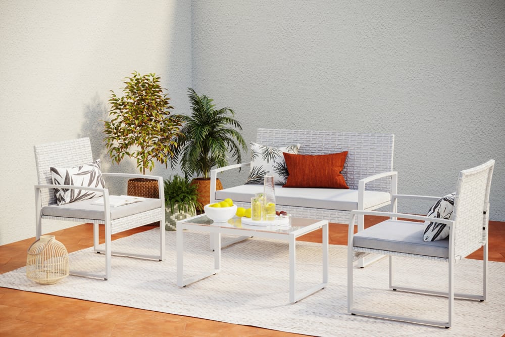 Salon de jardin bas résine tressée 4 places