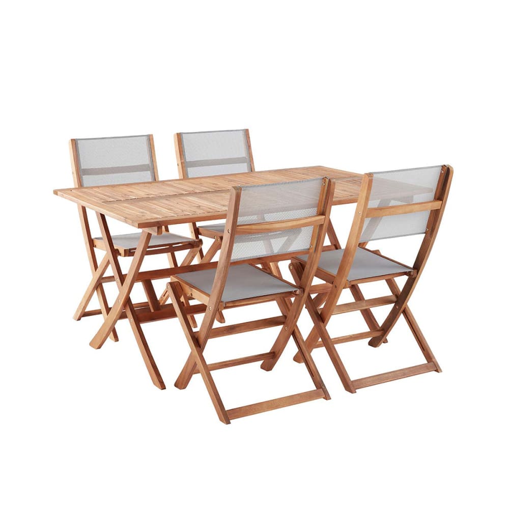 Salon de jardin en acacia massif et textilène gris 4 pers.