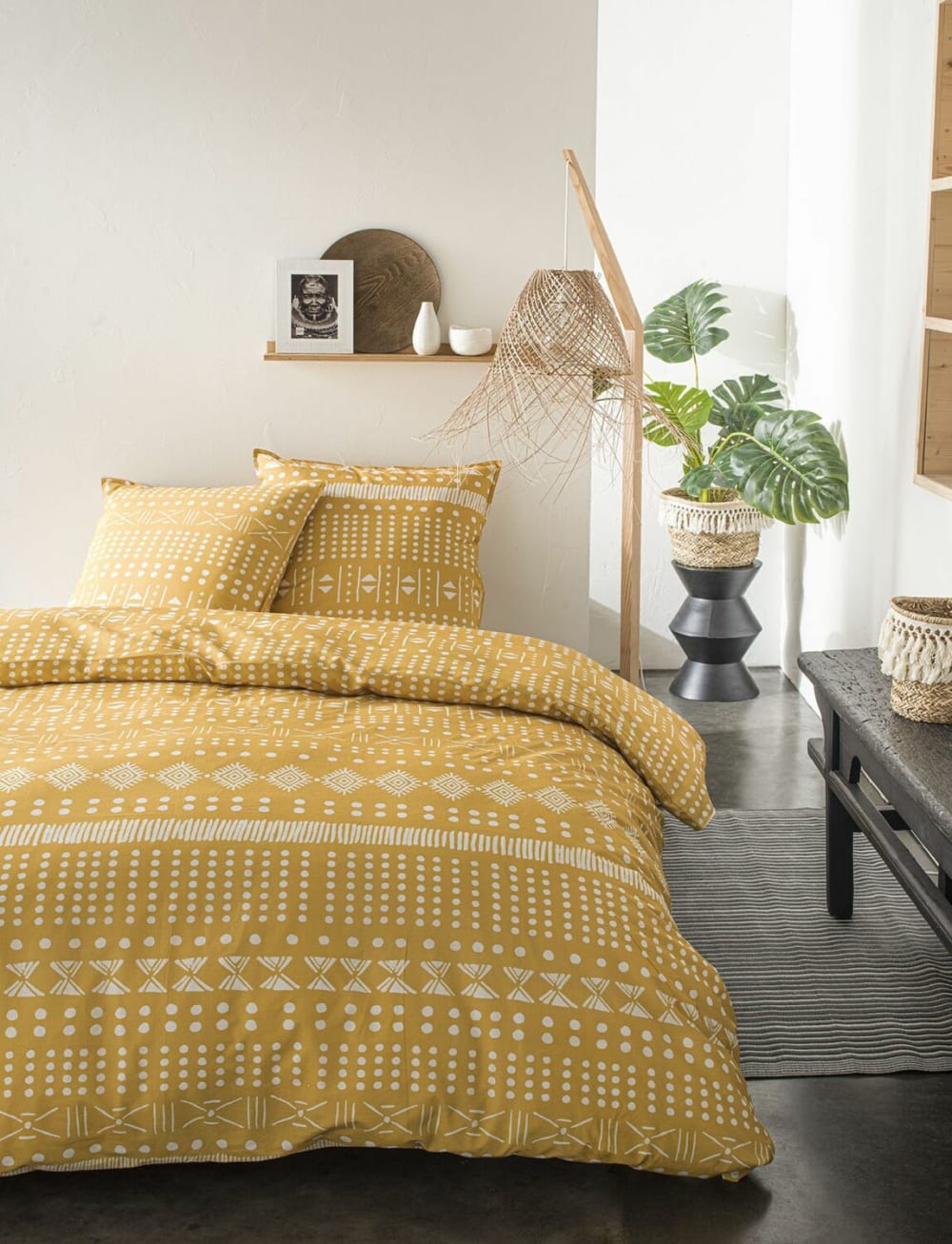 Parure de lit coton 2 personnes imprimé ethnique  220x240 cm Jaune