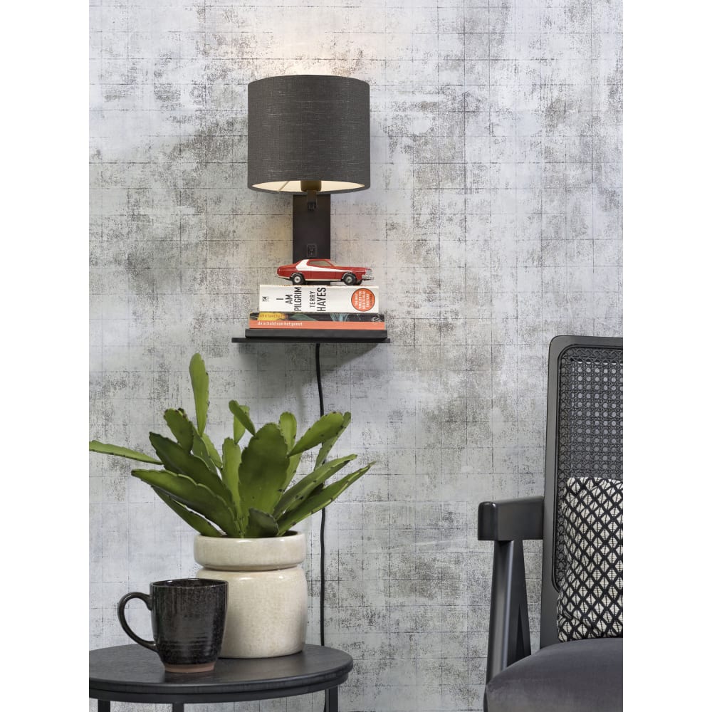 Applique bambou noir/lin avec tablette H36cm - Maisons du Monde