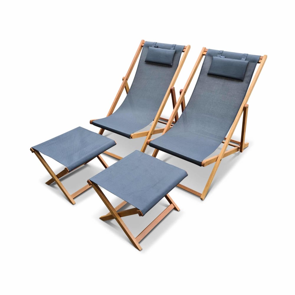 Lot de 2 chiliennes en bois d'eucalyptus avec repose pieds