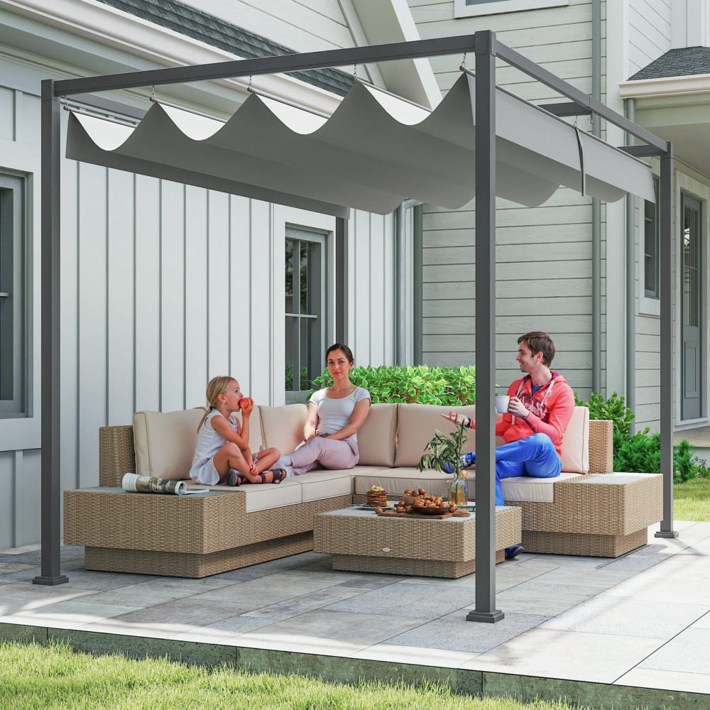 Pergola rétractable polyester haute densité métal époxy gris
