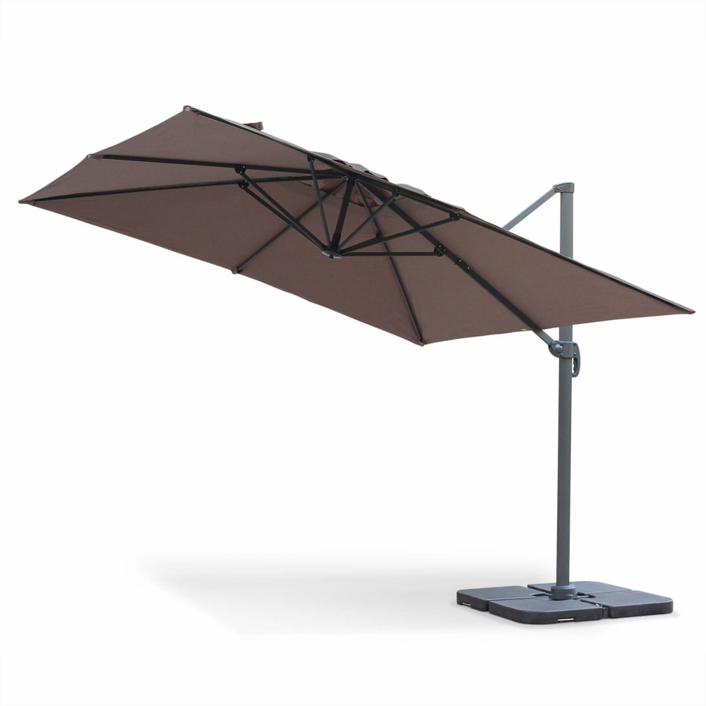 Parasol haut de gamme déporté carré inclinable 3x3m taupe