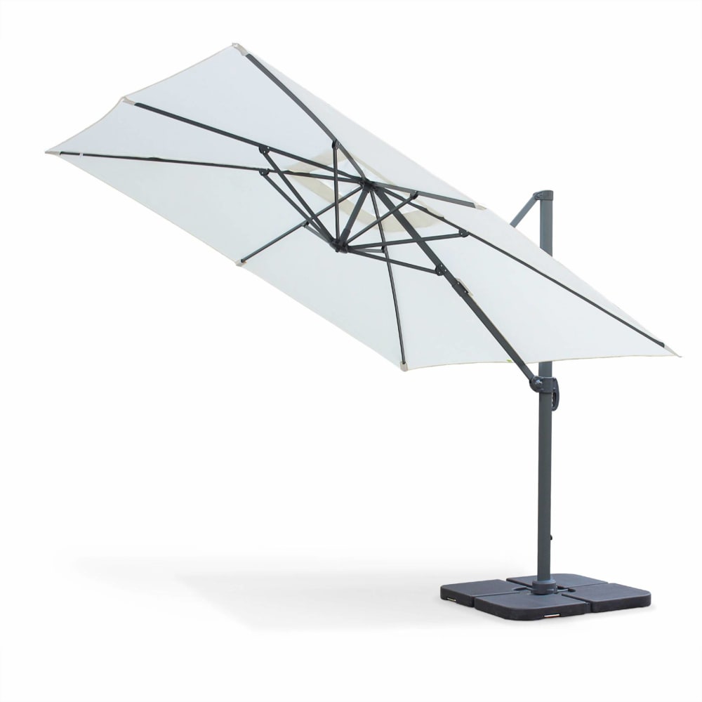 Parasol haut de gamme déporté carré inclinable 3x3m écru