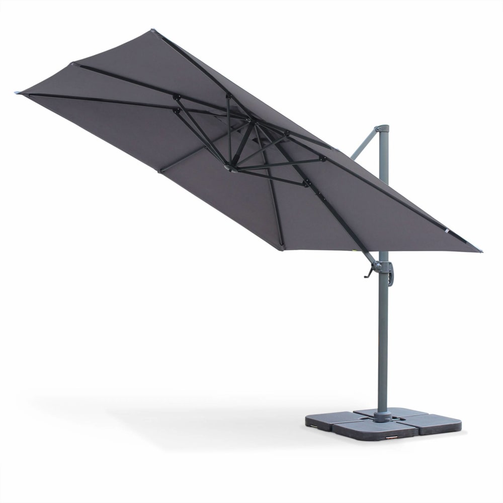 Parasol haut de gamme déporté carré inclinable 3x3m gris