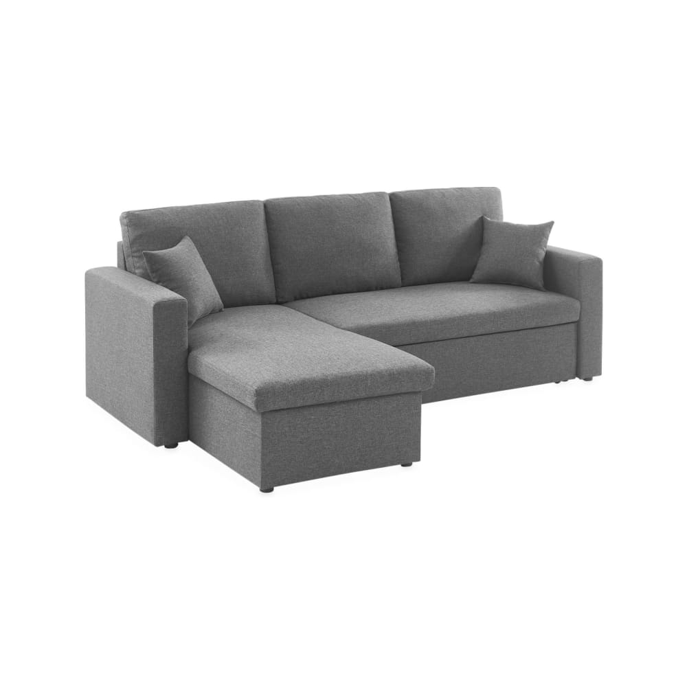 Canapé d'angle convertible 3 places en tissu gris chiné foncé