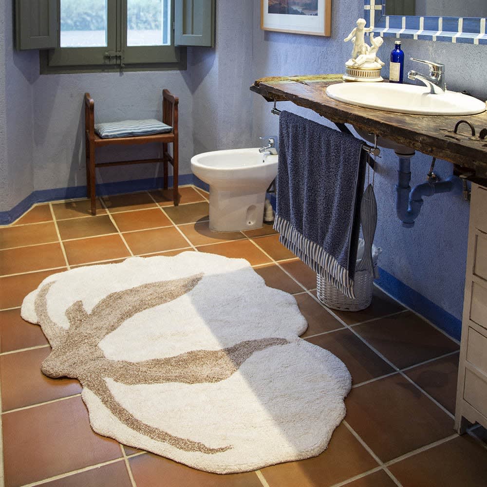 Tapis coton motif fleur de coton 120x130