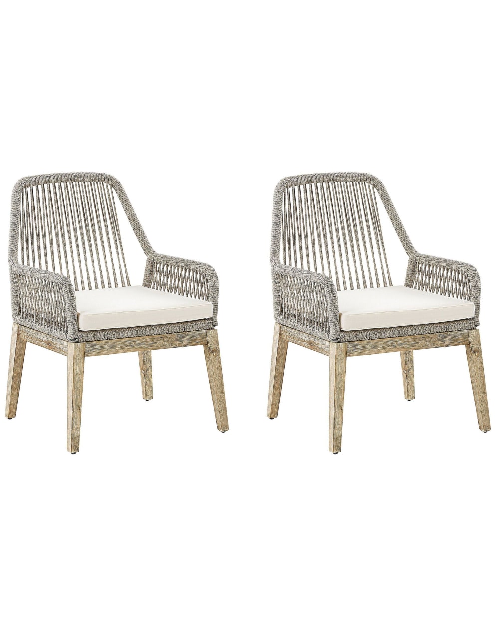 Lot de 2 chaises de jardin avec coussins blanc cassé