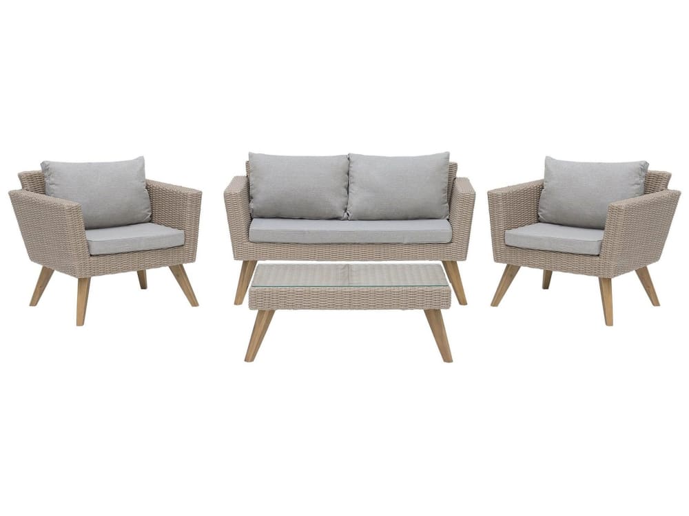 Lounge Set Mit Tisch 4 Personen Aus Polyrattan, Naturfarben