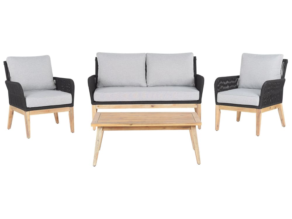 Lounge Set Mit Tisch 4 Personen Aus Akazienholz, Grau