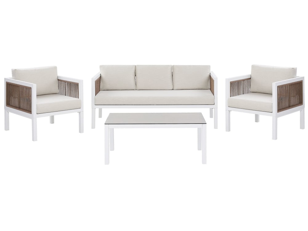 Ensemble de salon de jardin avec table 5 places métal blanc