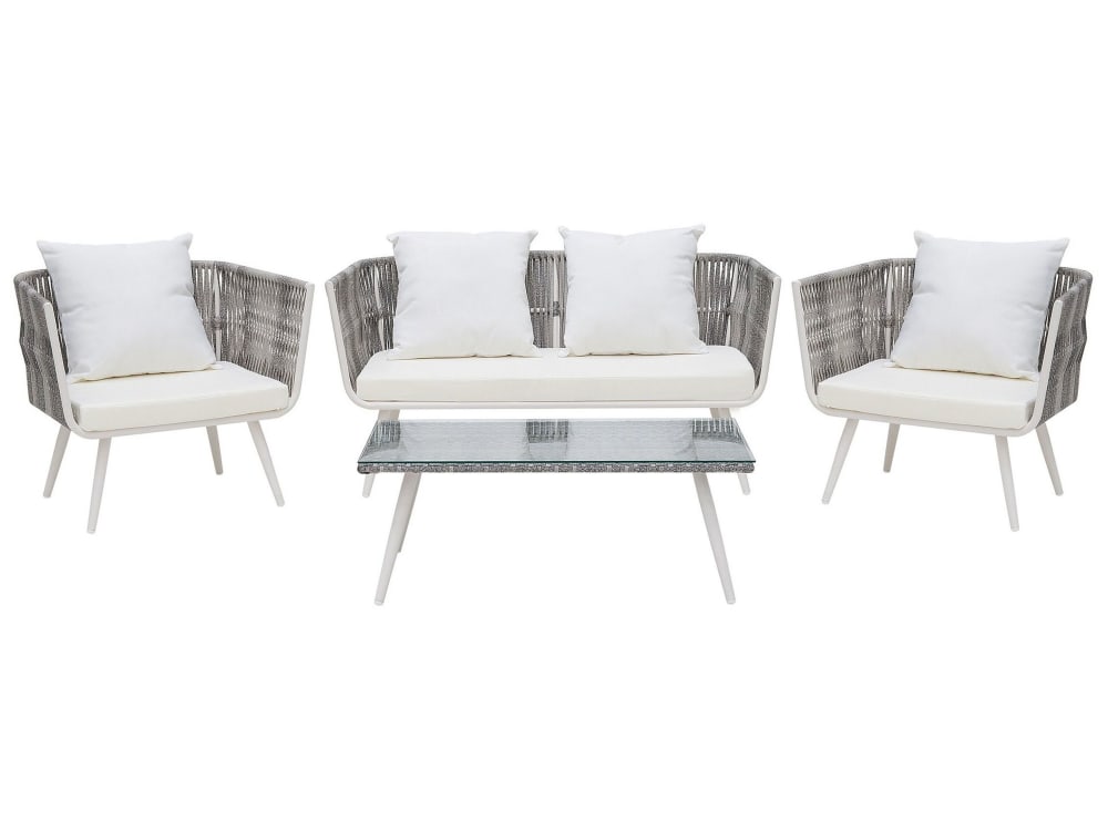 Ensemble de salon de jardin avec table 4 places blanc cassé