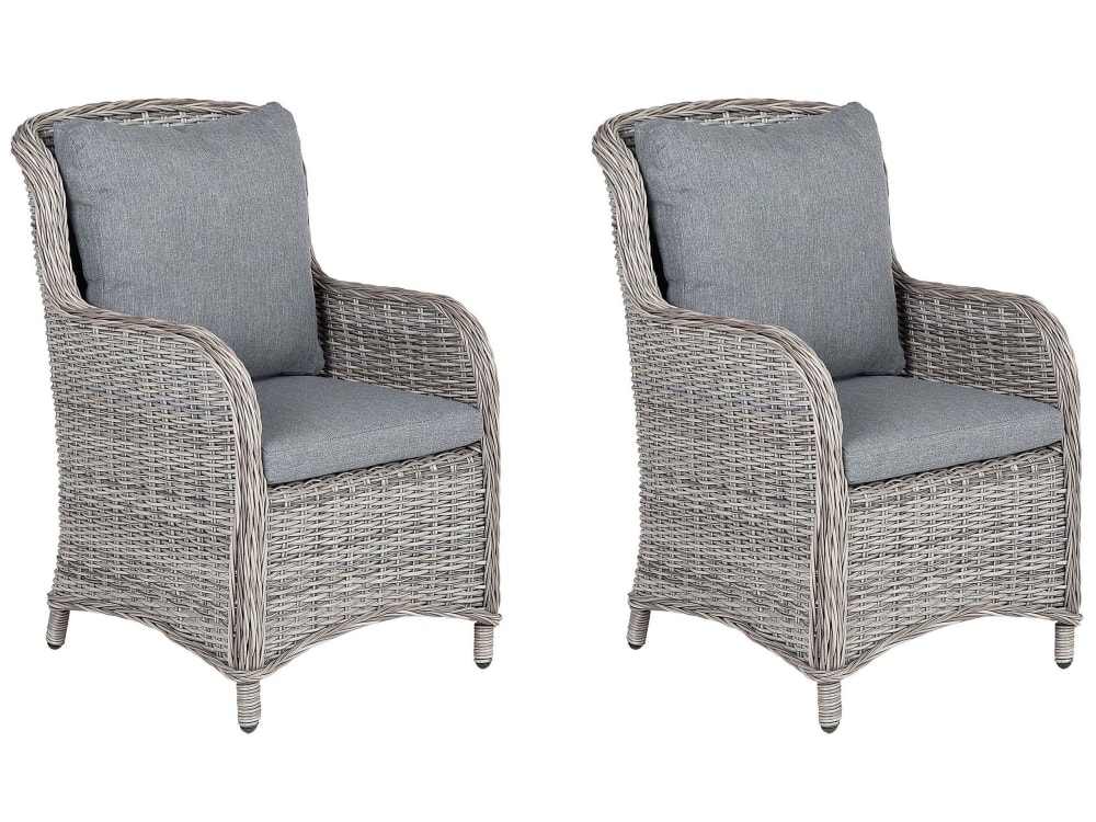 Lot de 2 chaises de jardin avec coussins gris