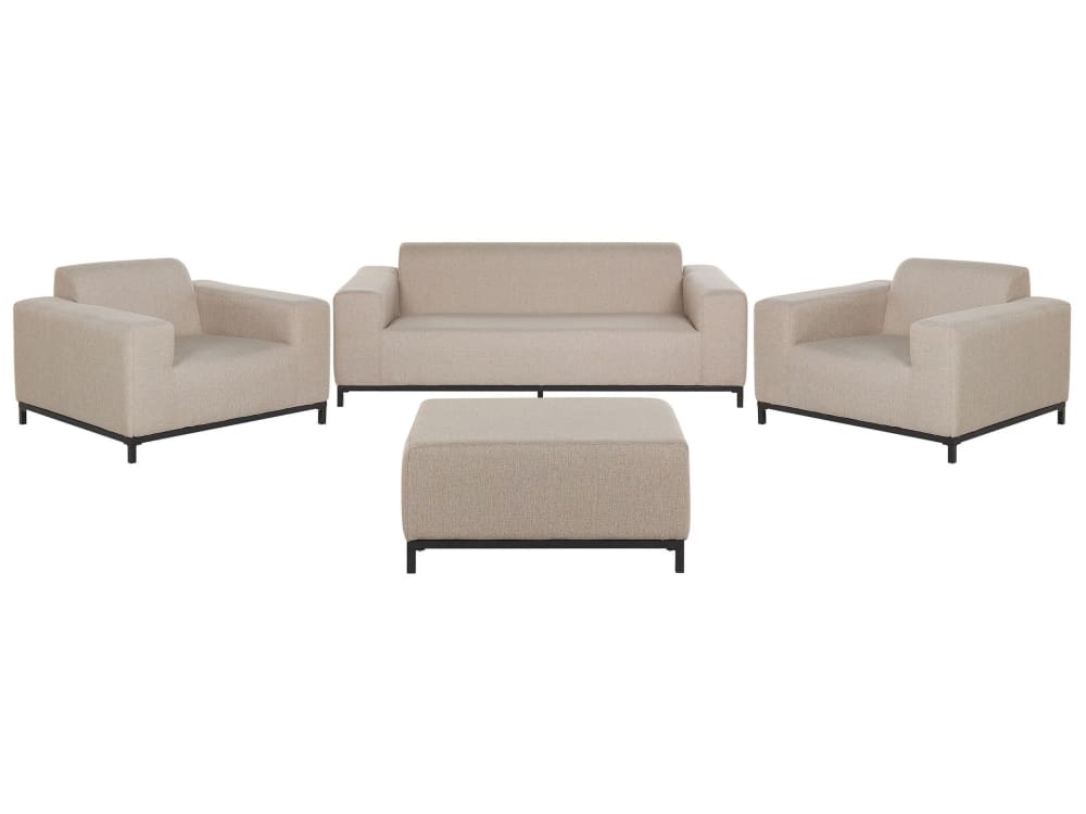 Salon de jardin 5 places en tissu beige et pieds noirs