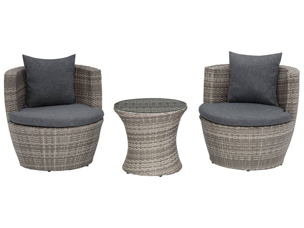 Bistro Set 2 Personen Aus Polyrattan, Grau