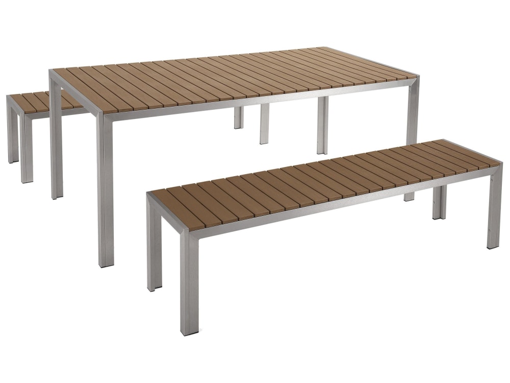 Gartentisch Set 6 Personen Aus Kunstholz, Braun