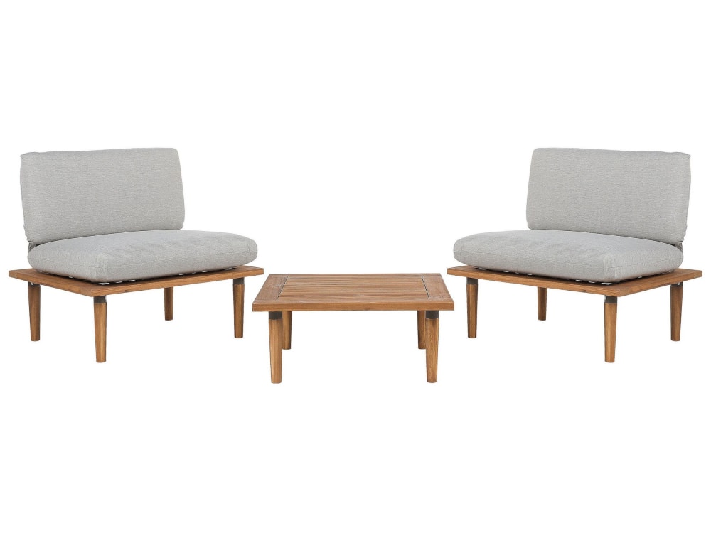 Lounge Set Mit Tisch 2 Personen Aus Zertifiziertes Akazienholz, Grau
