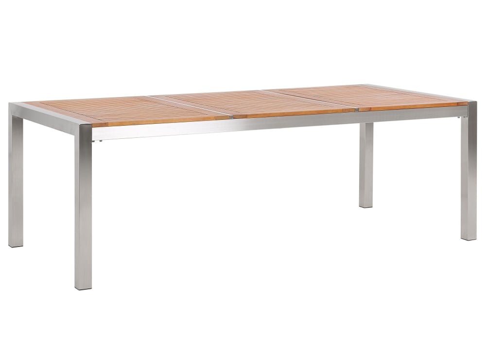 Table de jardin 8 personnes en acier inox bois clair