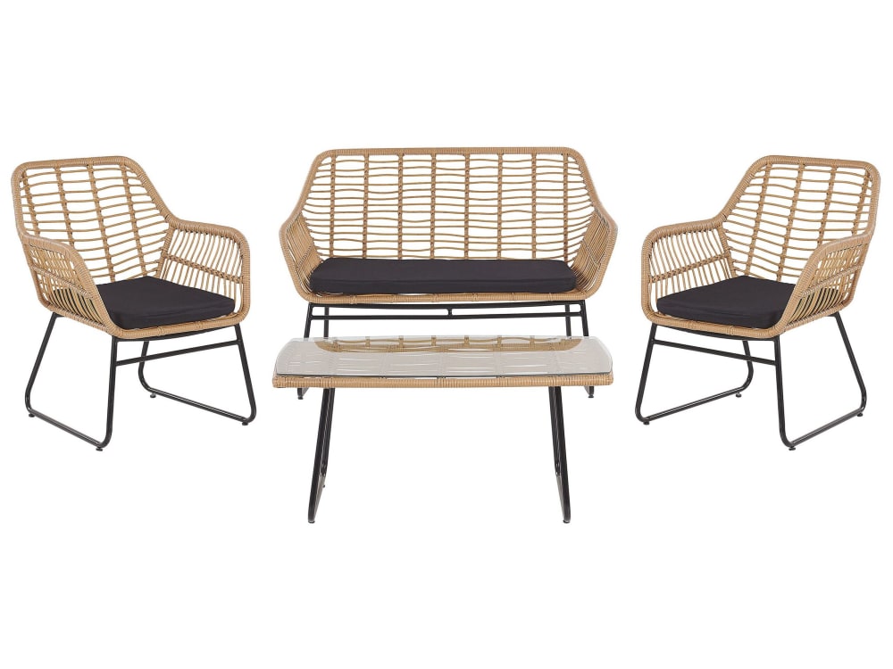 Salon de jardin 4 places en rotin beige