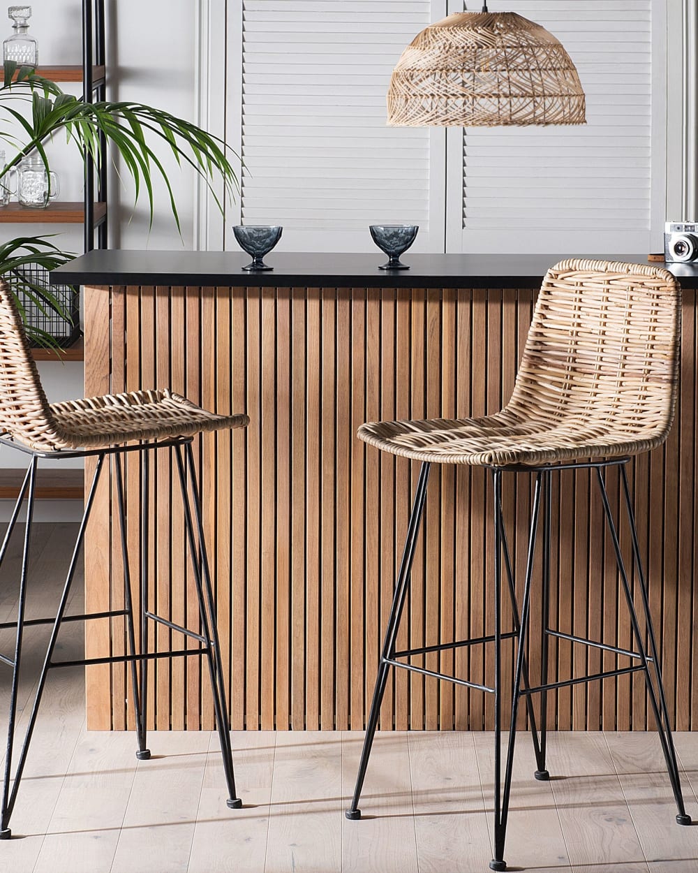 Lot de 2 chaises de bar rotin naturel