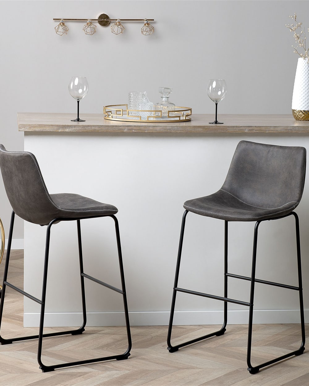 Set mit 2 Barstühlen aus Stoff, grau - Maisons Du Monde