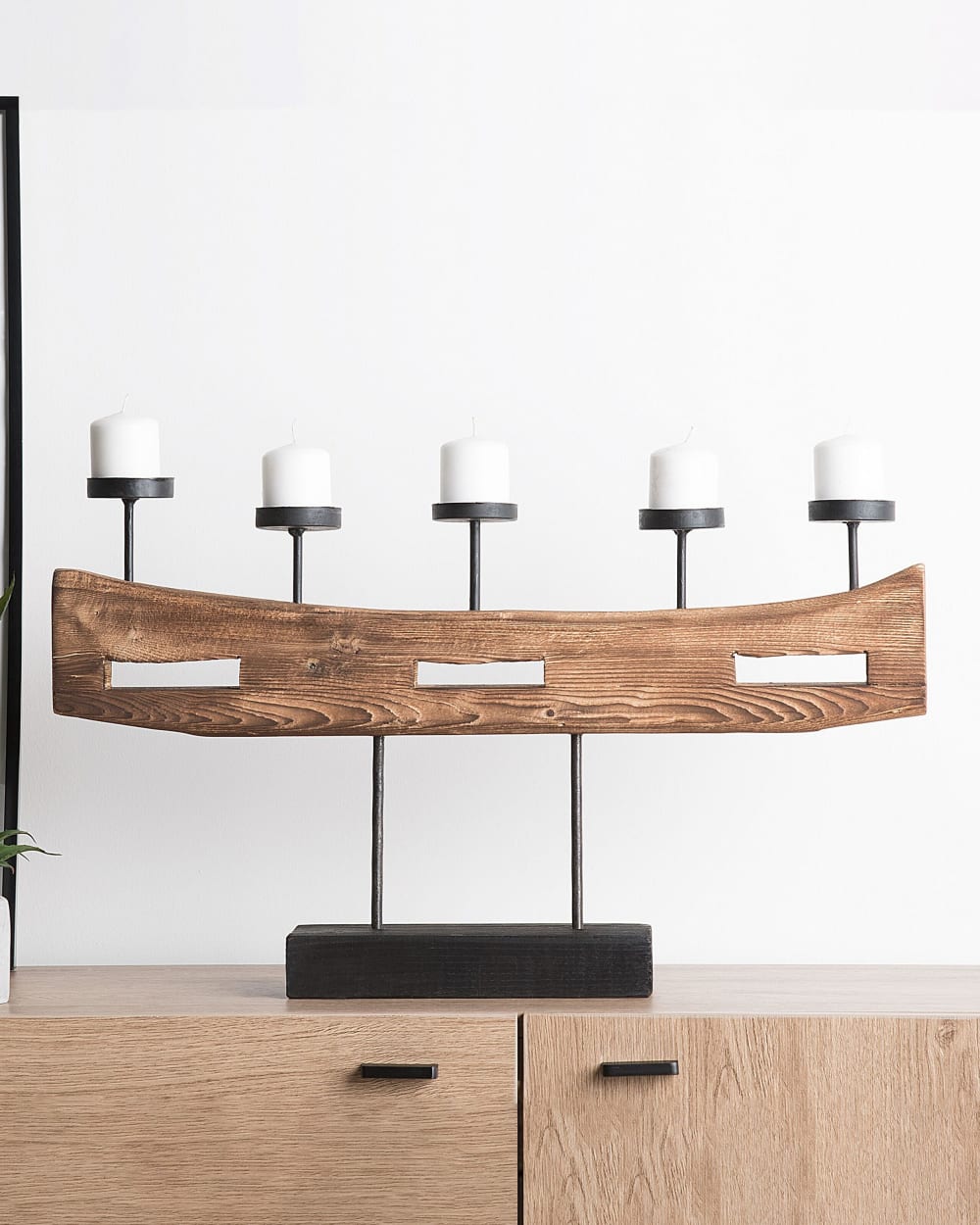 Bougeoir 36 cm bois de pin marron