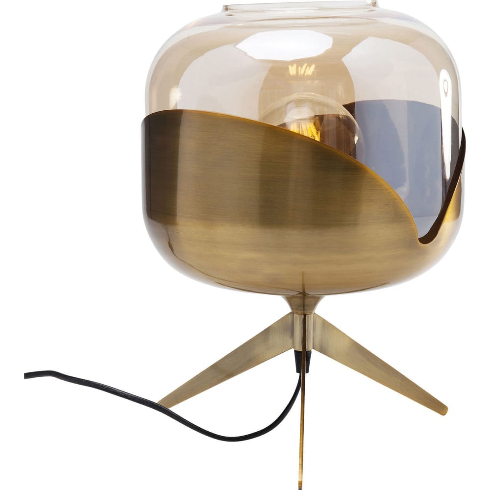 Lampe en acier doré et abat-jour en verre