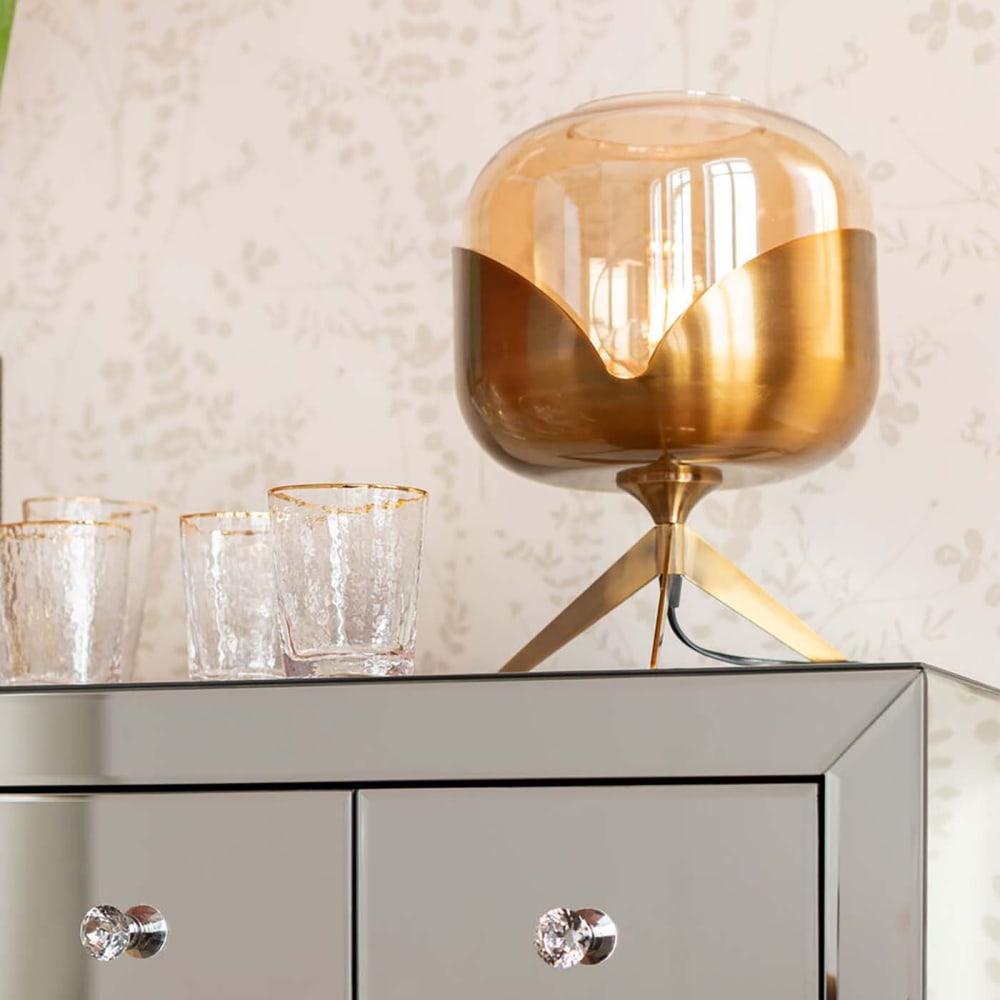 Lámpara mesa acero dorado y vidrio - Maisons du Monde
