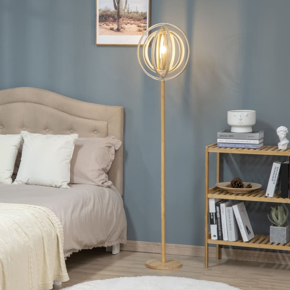 Lampadaire sur pied circulaire bois naturel clair h160 cm — vue 3