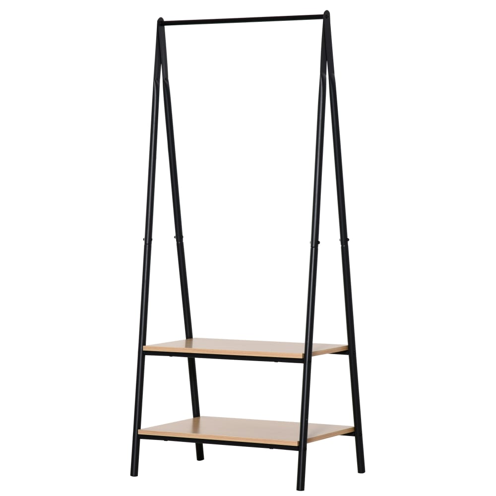 Homcom Kleiderständer-Regal, 2 Böden, Holz hell & Stahl schwarz - Stahl