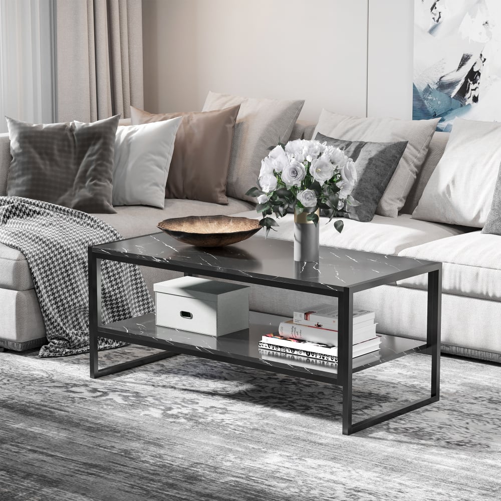 Schwarzmarmor-Couchtisch mit Design-Etagere - Maisons Du Monde
