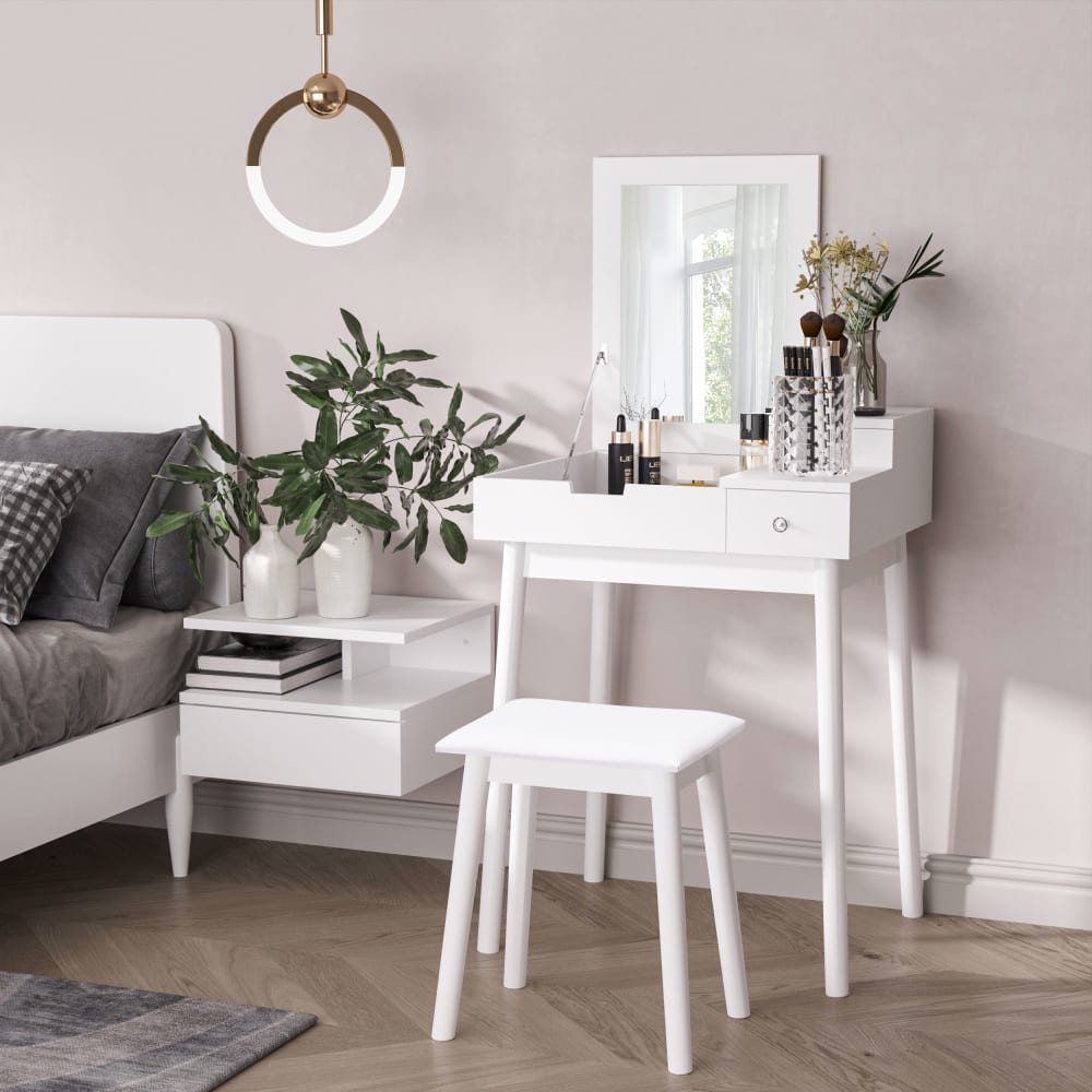 Coiffeuse avec tabouret miroir rabattable coffre