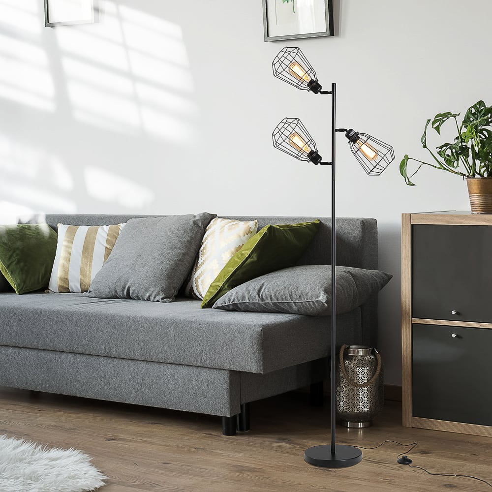 Lampadaire design industriel 3 ampoules h165 cm noir — vue 3