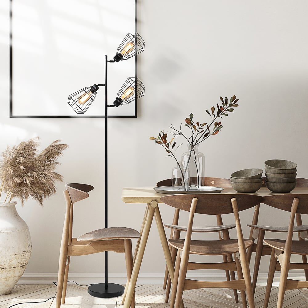 Lampadaire design industriel 3 ampoules h165 cm noir — vue 4