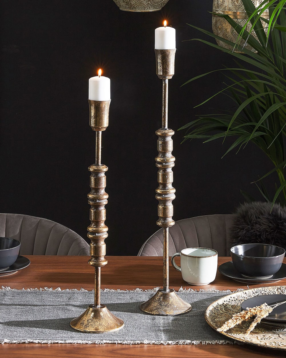 Kerzenständer 2er Set aus Metall 63 49cm, gold - Maisons Du Monde