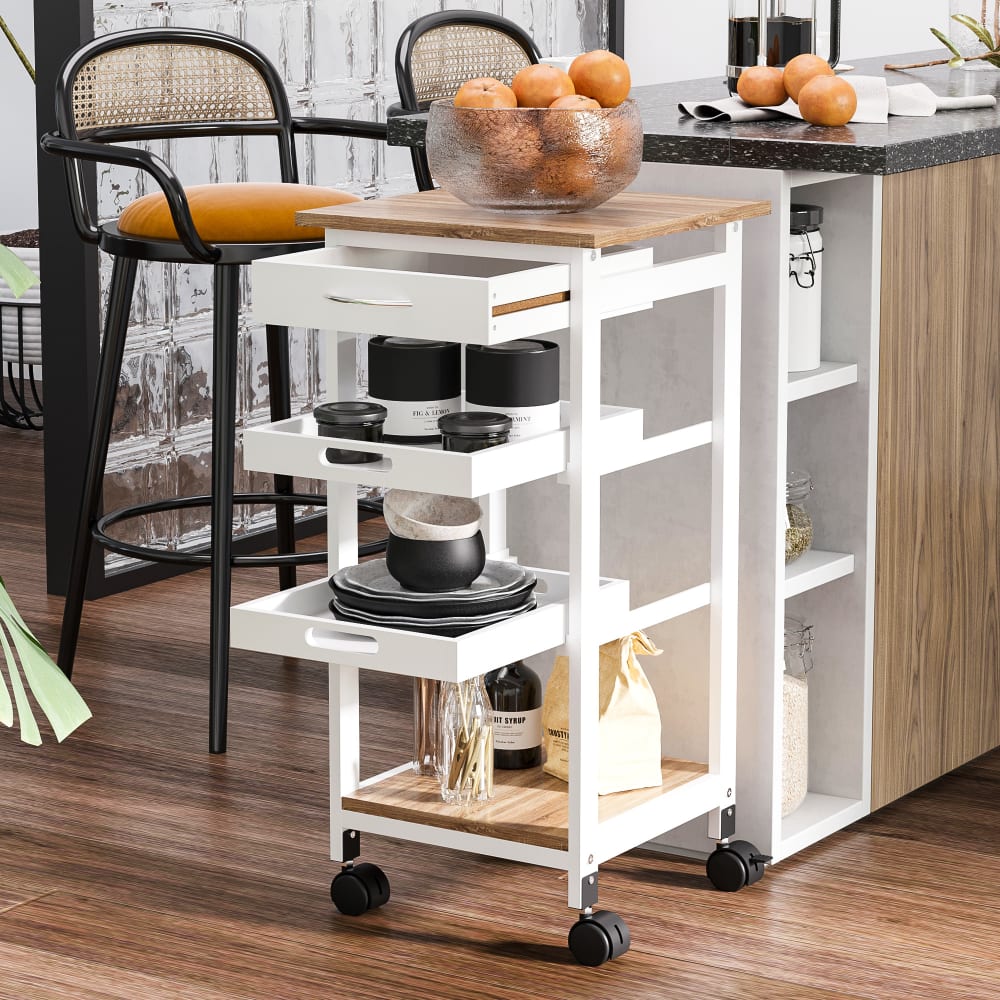 Desserte cuisine panier plateaux tiroir étagère effet chêne clair - Maisons du Monde