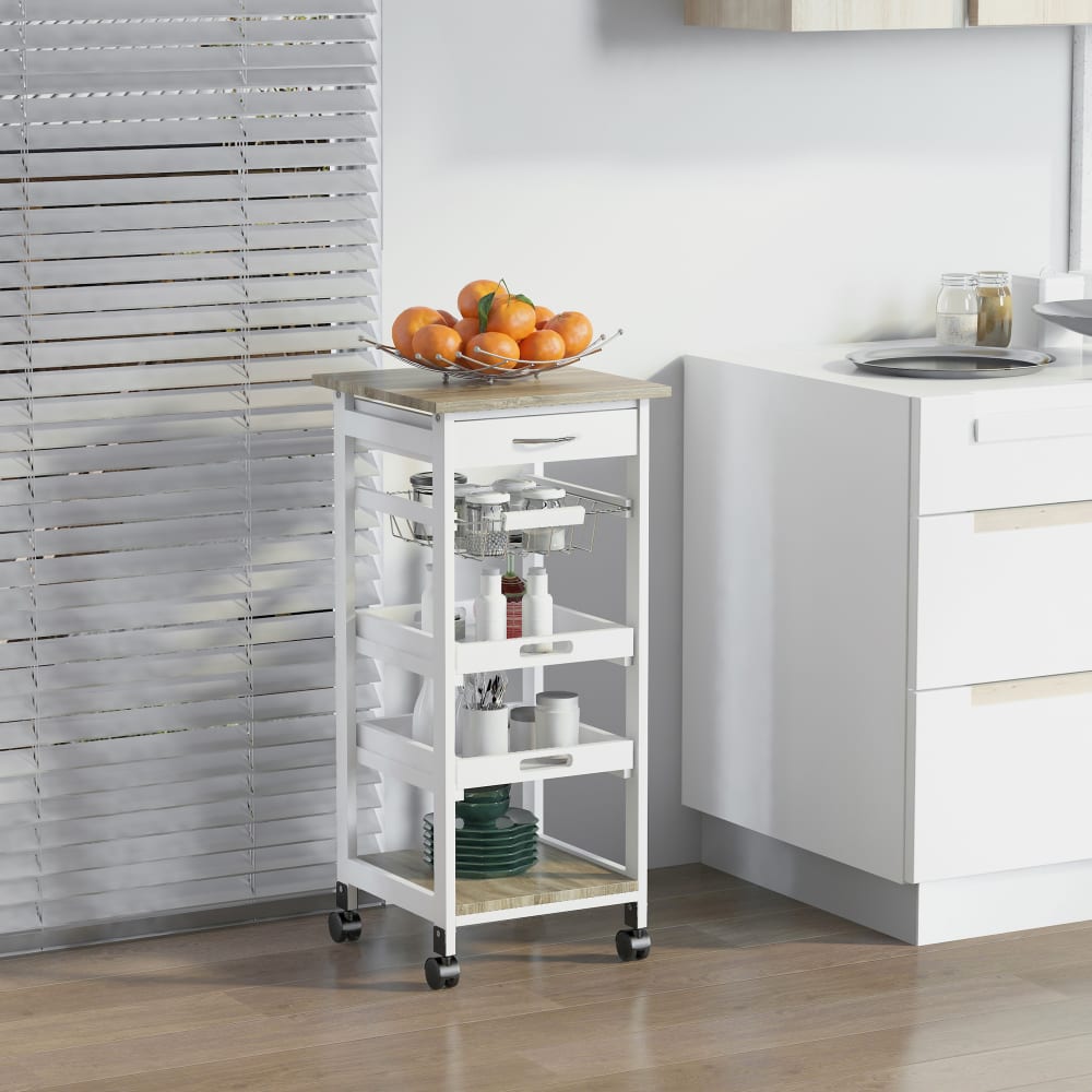 Desserte cuisine panier plateaux tiroir étagère chêne clair blanc - Maisons du Monde