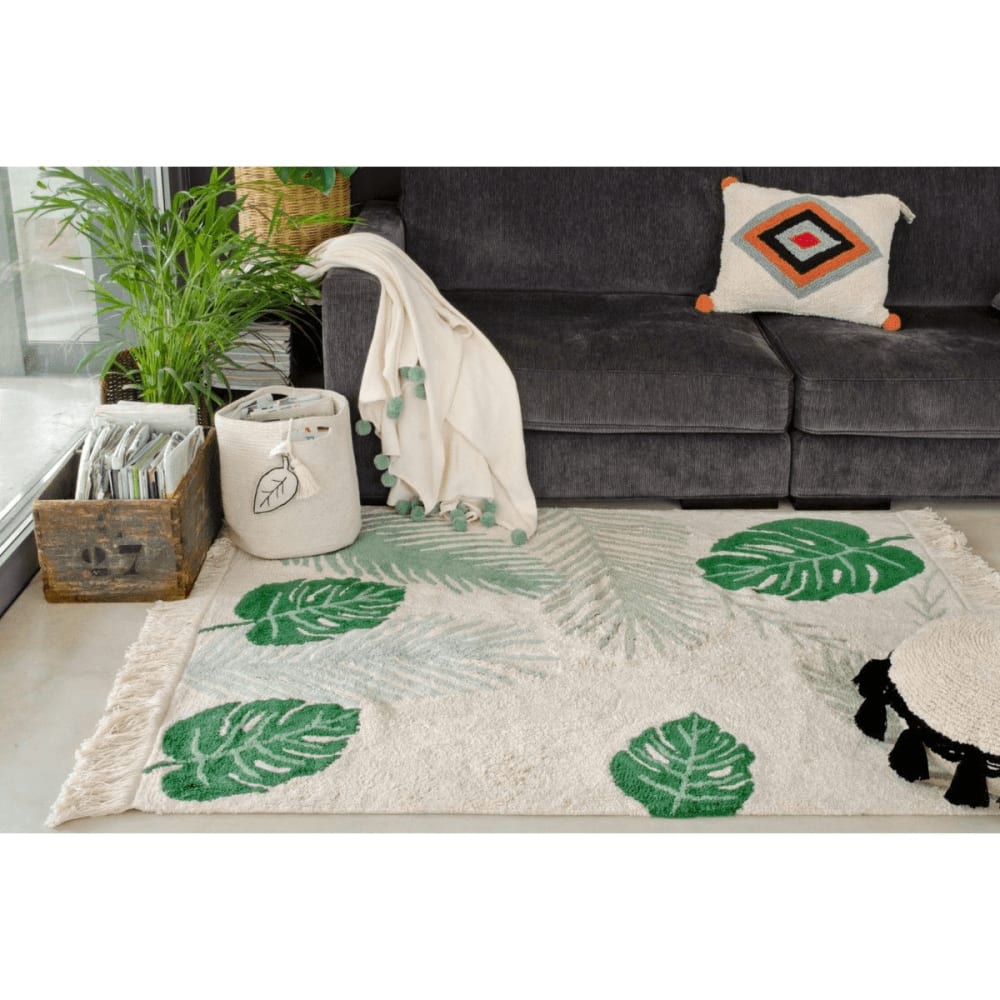 Tapis coton motif tropique feuilles vert 140x200 — vue 3