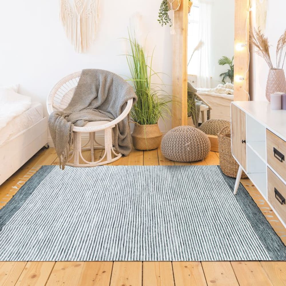 Tapis en coton bandes gris-blanc 120x170 — vue 3