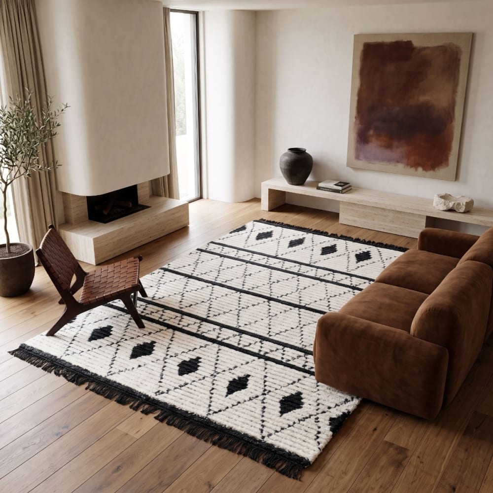 Tapis berbère tout doux à motifs losanges beige et gris foncé 120x170 — vue 3