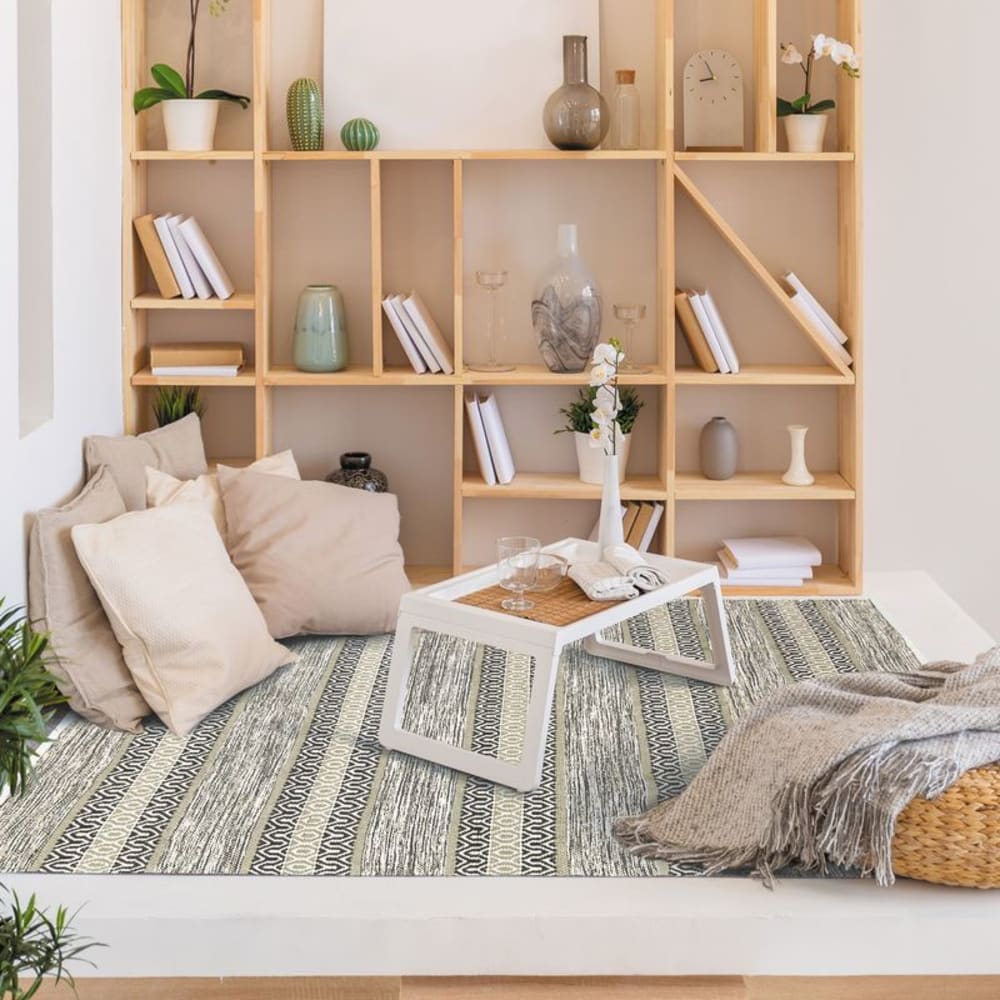 Alfombra 100% algodón blanco y arena 120x170 - Maisons du Monde