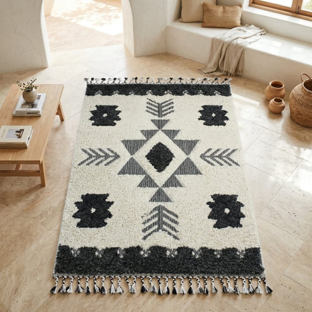 Tapis berbère à effet relief crème et gris foncé 120x170 — vue 4