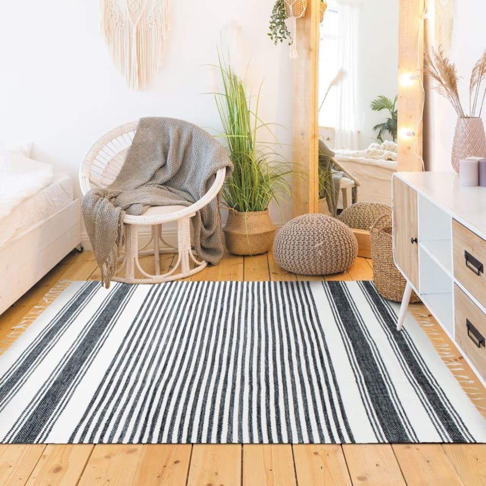 Tapis en coton lignes noir-gris-blanc 120x170 — vue 3