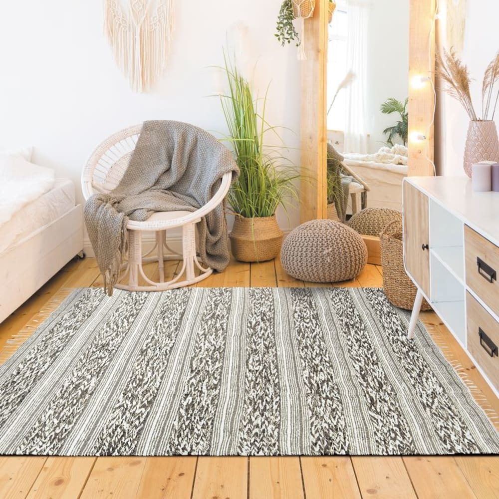 Alfombra 100% algodón blanco y arena 120x170 - Maisons du Monde