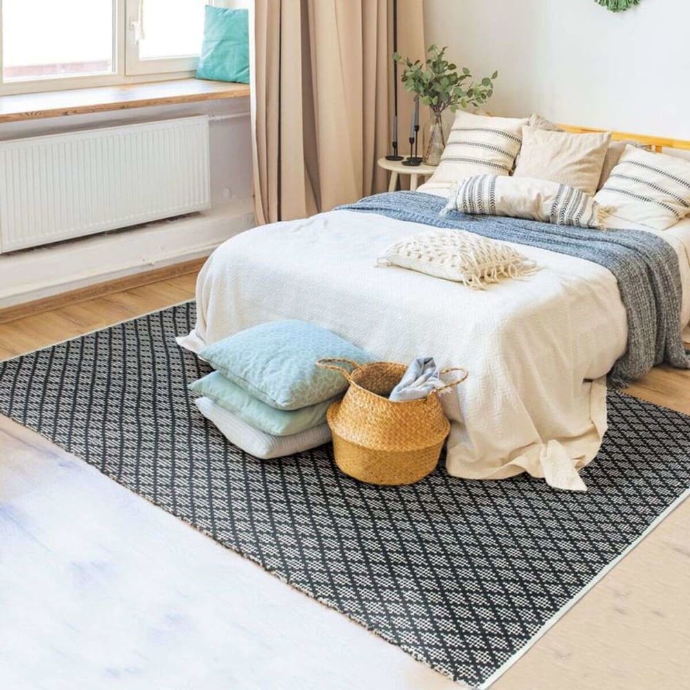 The Deco Factory Tapis en coton blanc/écru-noir 160x230 style bord de mer Certifié Oeko-Tex